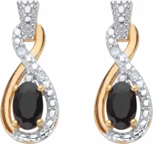 PalmBeach Yellow Gold-plated Sterling Silver Oval Shaped Natural Black Onyx and Diamond Accent Drop Earrings (15x6mm)