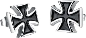 PAURO Jewelry Men's Stainless Steel Vintage Cross Stud Earrings, Silver and Black
