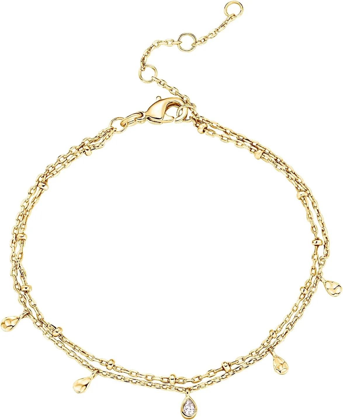PAVOI 14K Gold Plated Beaded Cuban Cubic Zirconia Simulated Diamond Station Infinity Chain Bracelets for Women | Adjustable Chain Bracelet