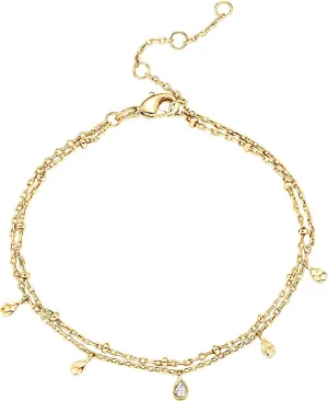 PAVOI 14K Gold Plated Beaded Cuban Cubic Zirconia Simulated Diamond Station Infinity Chain Bracelets for Women | Adjustable Chain Bracelet