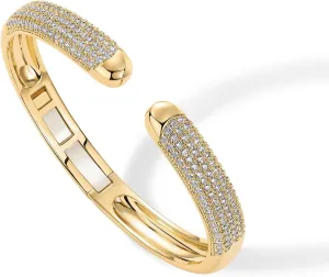 PAVOI 14K Gold Plated Cubic Zirconia Pave Bangle for Women | Cuff Bracelet