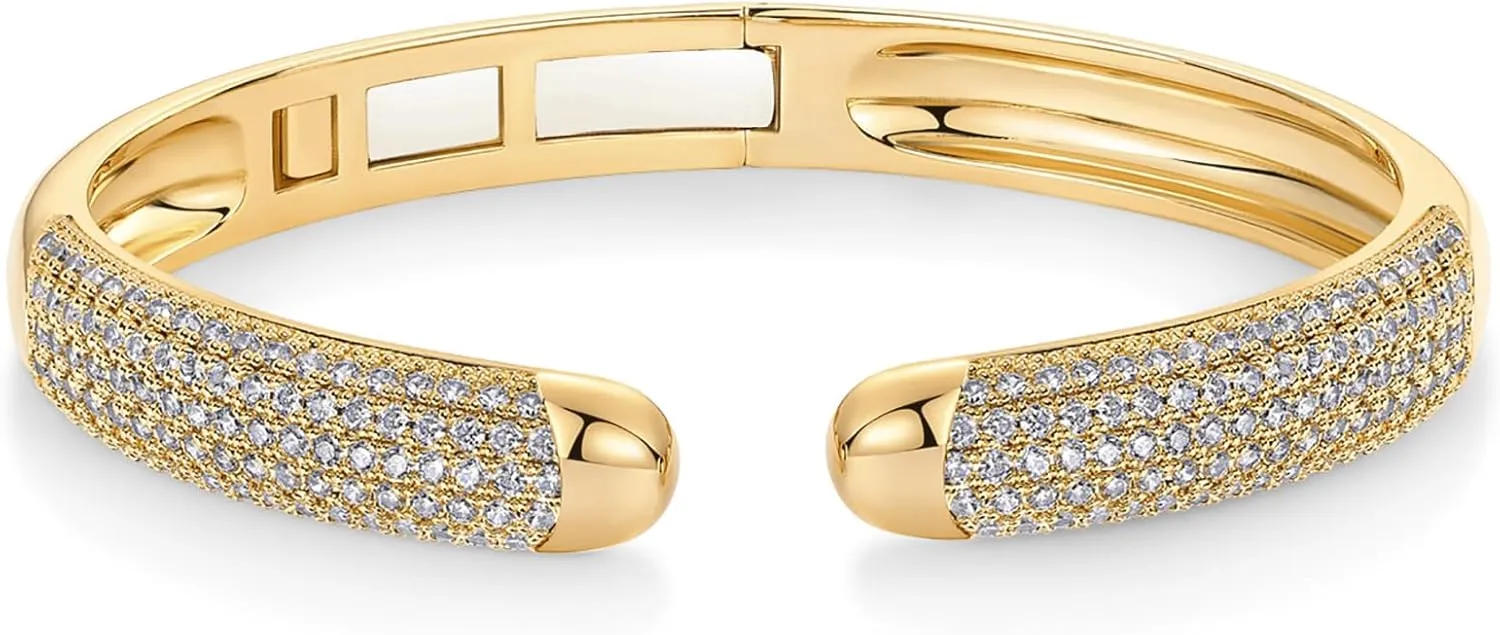 PAVOI 14K Gold Plated Cubic Zirconia Pave Bangle for Women | Cuff Bracelet