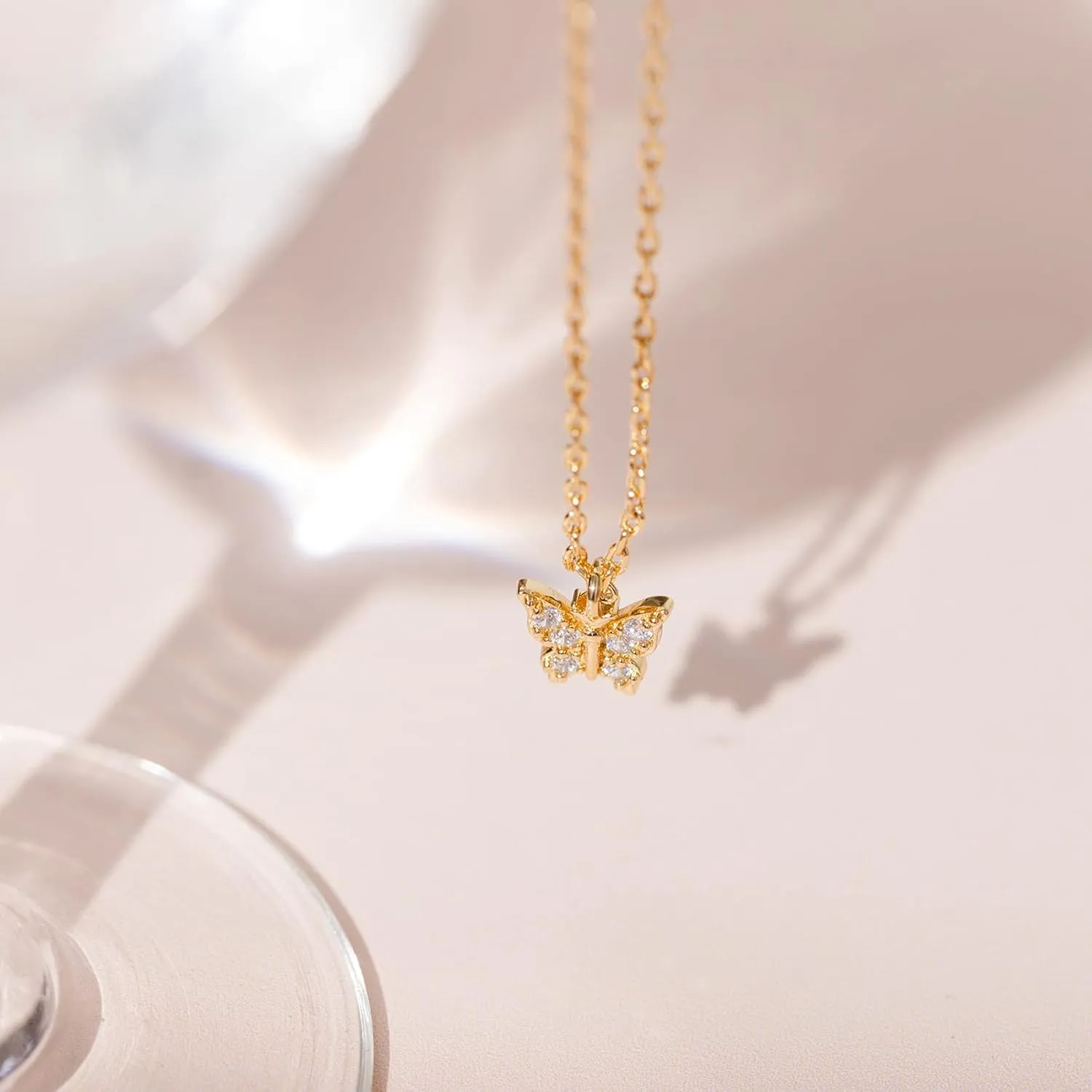PAVOI 14K Gold Plated Dainty Cubic Zirconia Pendant Necklace for Women | Dot, Elephant, Butterfly, Pineapple, Lock, Knot, Palm Tree, Bow, Smiley Pendant | Layering Chain Necklaces