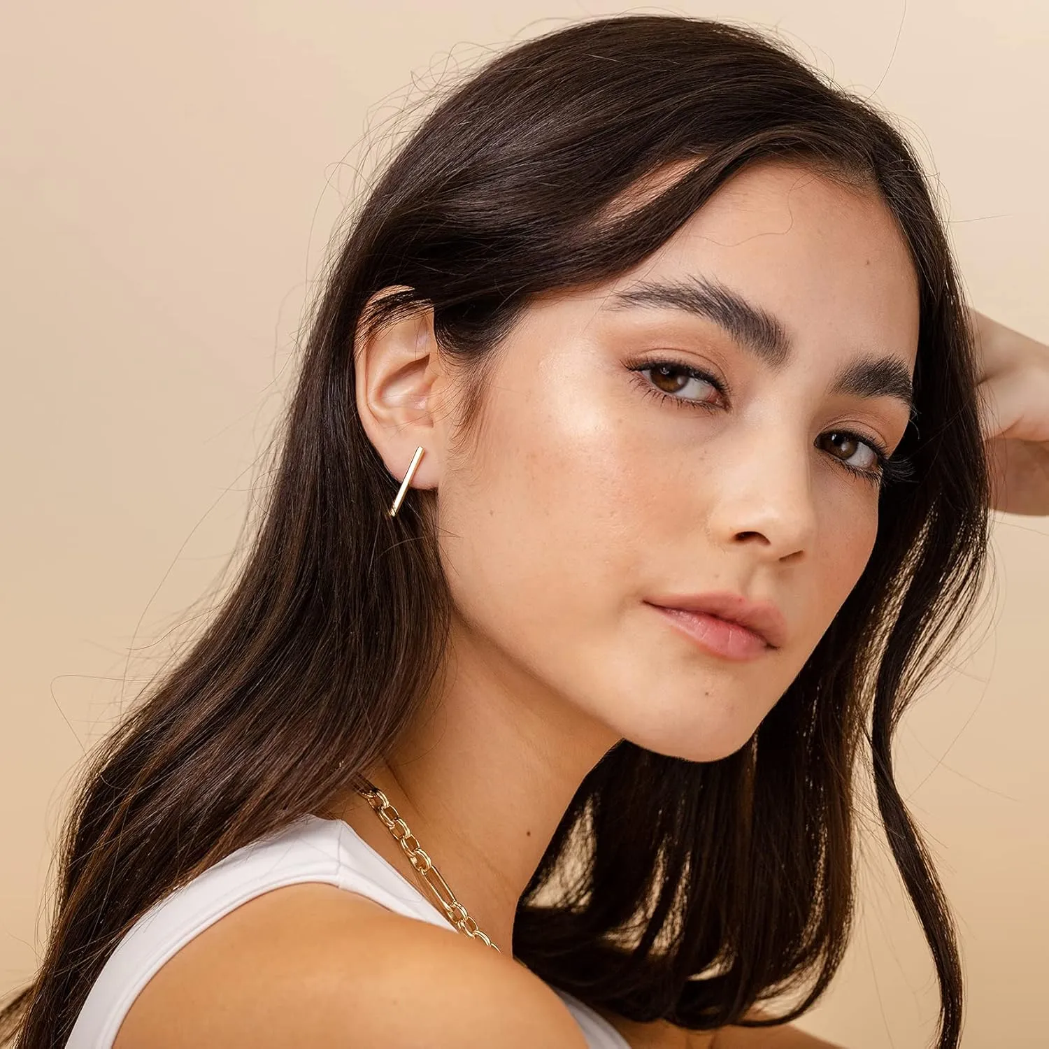 PAVOI 14K Gold Plated Sterling Silver Post Dainty Mini Bar Stud Earrings | Gold Earrings for Women
