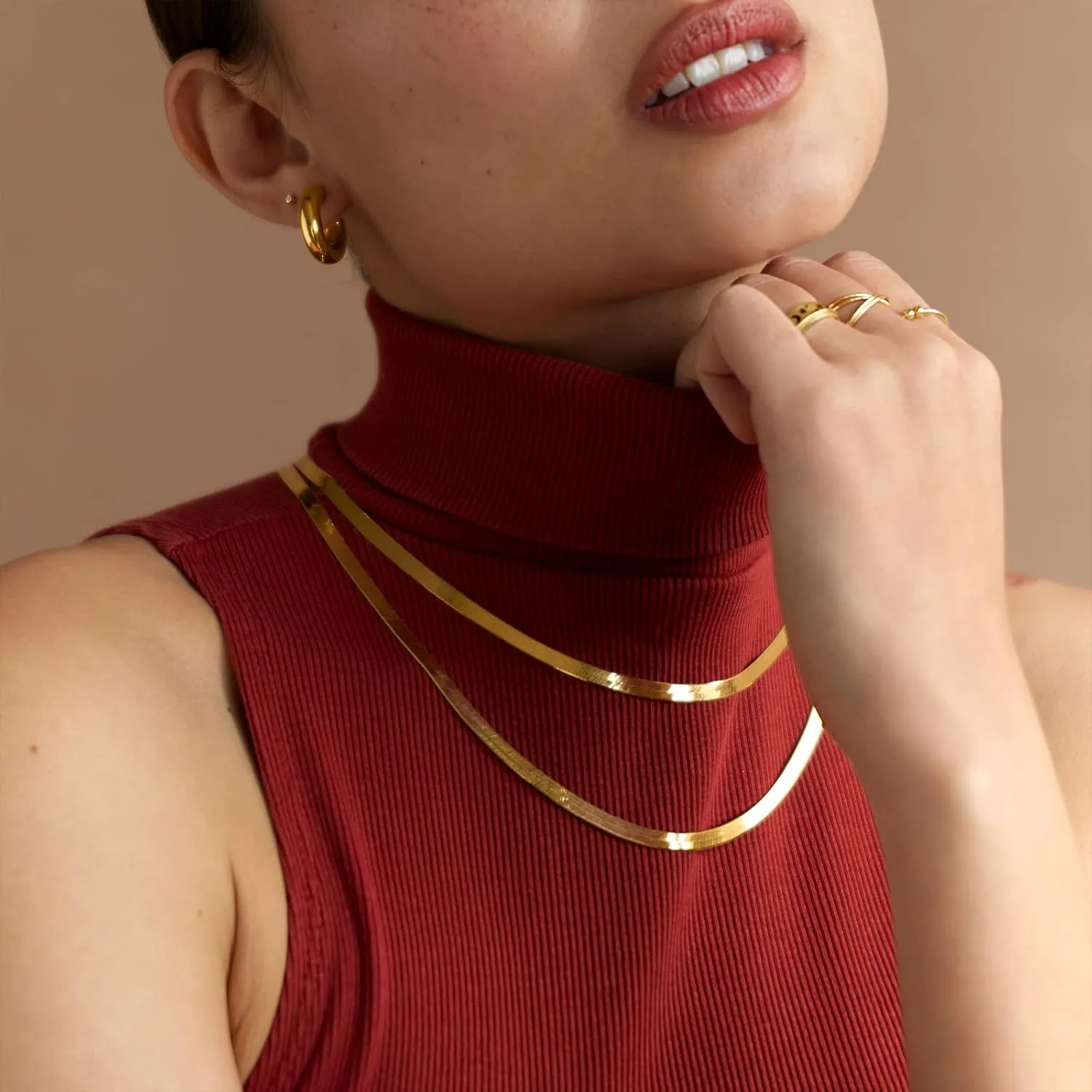 PAVOI Italian Solid 925 Sterling Silver, 22K Gold Plated Chain Necklaces | Snake, Square Box, Cable, Super Flex Curb, Miami Cuban and Rope Diamond-Cut Herringbone Necklace for Women and Men | MADE IN ITALY