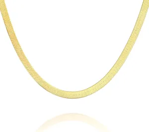 PAVOI Italian Solid 925 Sterling Silver, 22K Gold Plated Chain Necklaces | Snake, Square Box, Cable, Super Flex Curb, Miami Cuban and Rope Diamond-Cut Herringbone Necklace for Women and Men | MADE IN ITALY