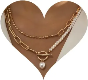 Pearl Chunky Gold Necklaces for Women Trendy Dainty Layered Gold Necklace Stack Baroque Pearl OT Clasp Paperclip Necklace Beaded Ball Chain Necklace for Women (chunky gold pearls)