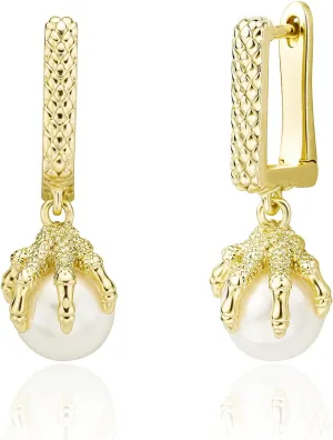 Pearl Dangle Hoop Earrings 14K Gold Plated Shell Pearl Unique Handmade Pearl Fashion Cartilage Drop Wedding Bridal Hoop Dainty Earrings For Women