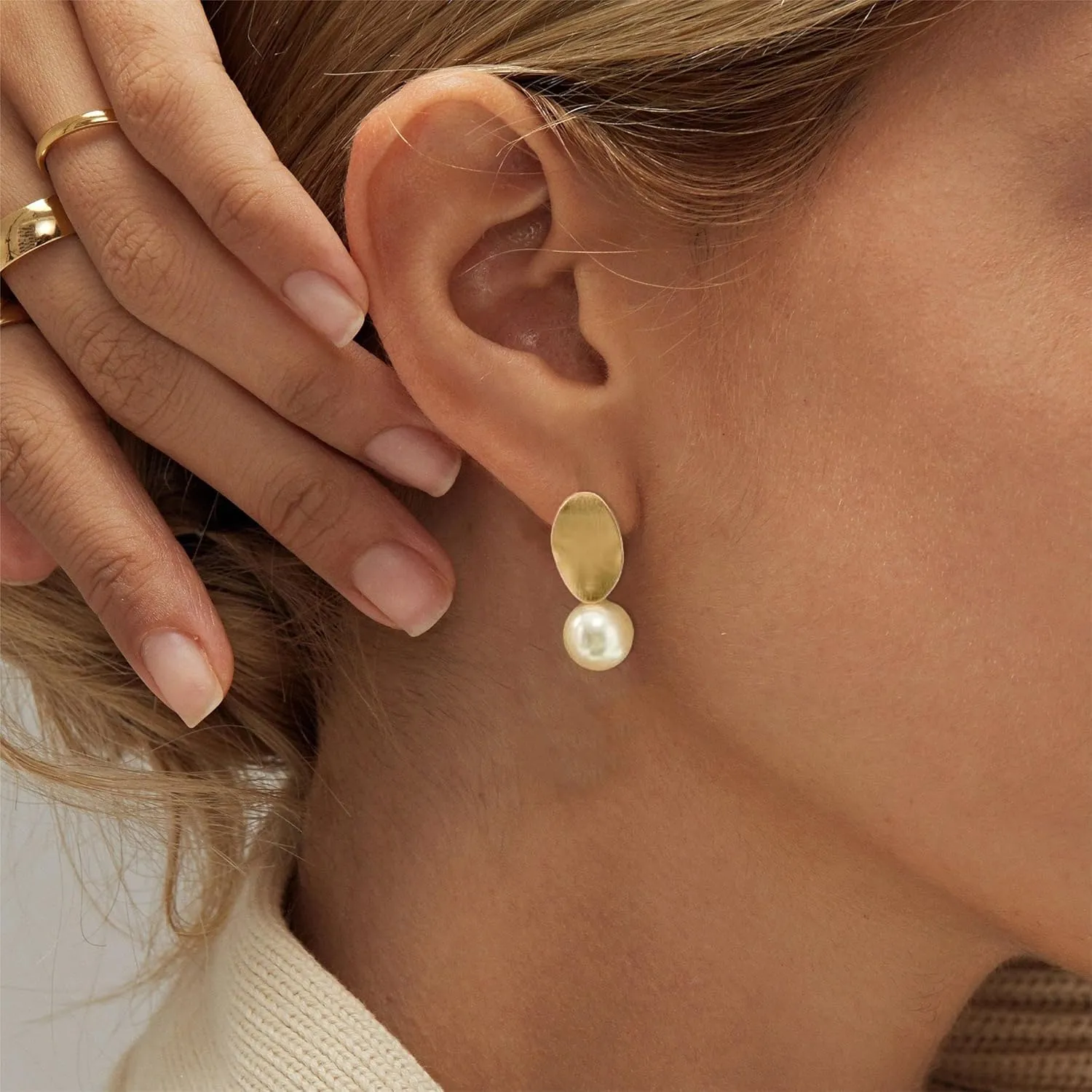 Pearl Earrings for Women - Dainty Gold Dangle Drop Earrings, 14k Gold Plated Cute Bow Design, Hypoallergenic Pearl Studs, Wedding Jewelry Gifts