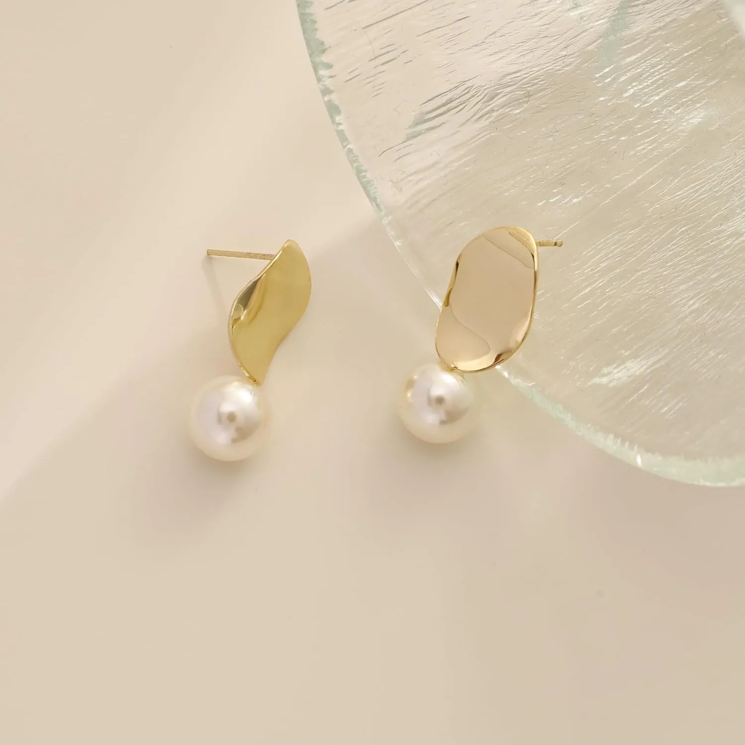 Pearl Earrings for Women - Dainty Gold Dangle Drop Earrings, 14k Gold Plated Cute Bow Design, Hypoallergenic Pearl Studs, Wedding Jewelry Gifts