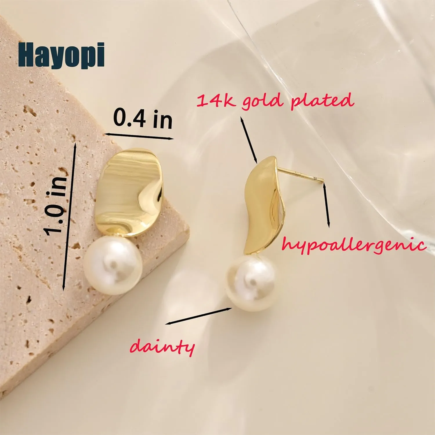 Pearl Earrings for Women - Dainty Gold Dangle Drop Earrings, 14k Gold Plated Cute Bow Design, Hypoallergenic Pearl Studs, Wedding Jewelry Gifts