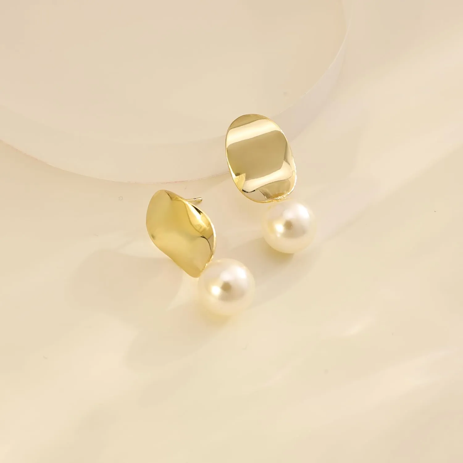 Pearl Earrings for Women - Dainty Gold Dangle Drop Earrings, 14k Gold Plated Cute Bow Design, Hypoallergenic Pearl Studs, Wedding Jewelry Gifts