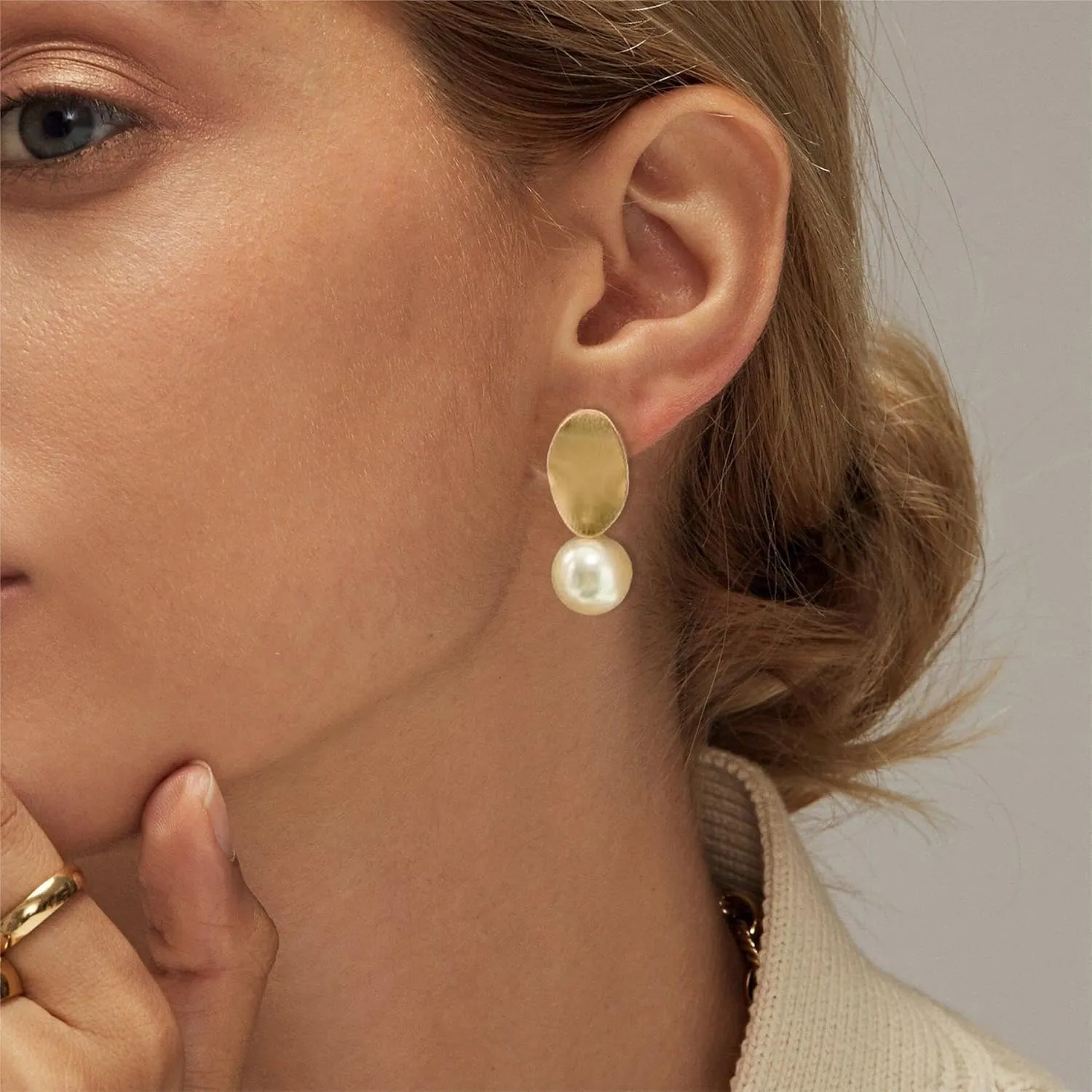 Pearl Earrings for Women - Dainty Gold Dangle Drop Earrings, 14k Gold Plated Cute Bow Design, Hypoallergenic Pearl Studs, Wedding Jewelry Gifts