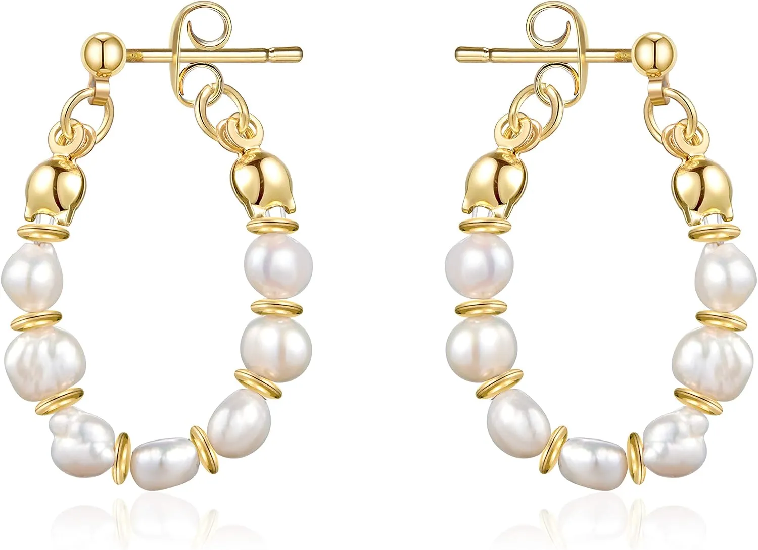 Pearl Hoop Earrings 925 Silver Handmade Baroque Cultured Pearls Dainty Circle Dangle Vintage Geometric Hypoallergenic 14K Gold Plated Jewelry for Women