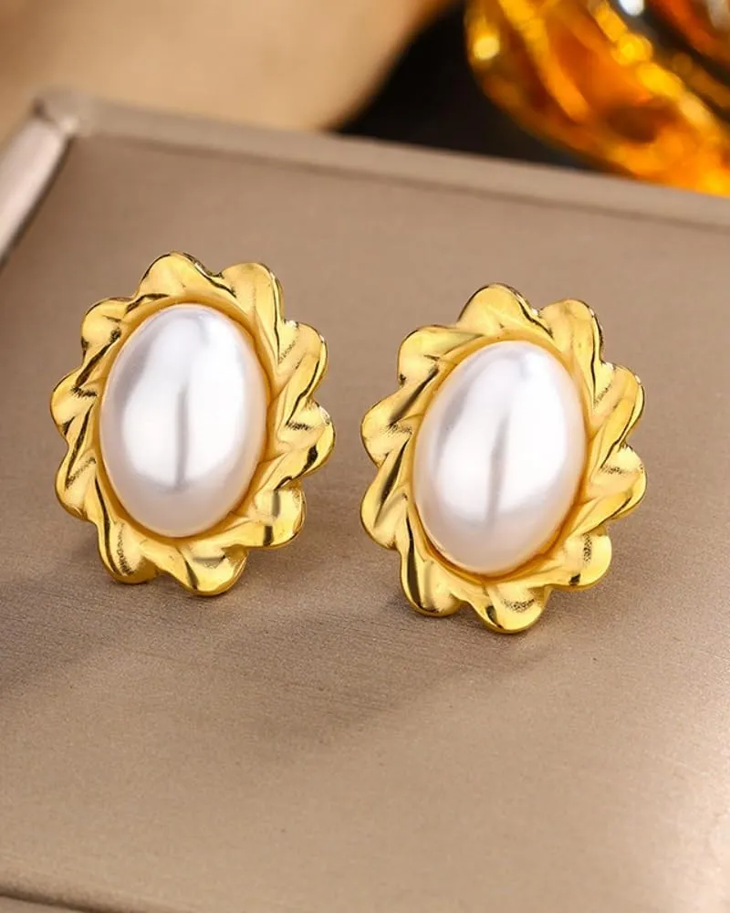 Pearl Hoop Earrings for Women, Trendy 18k Gold Plated Hoop Chunky Drop for Women Hypoallergenic Dangle Huggie Statement Jewelry Summer Gifts