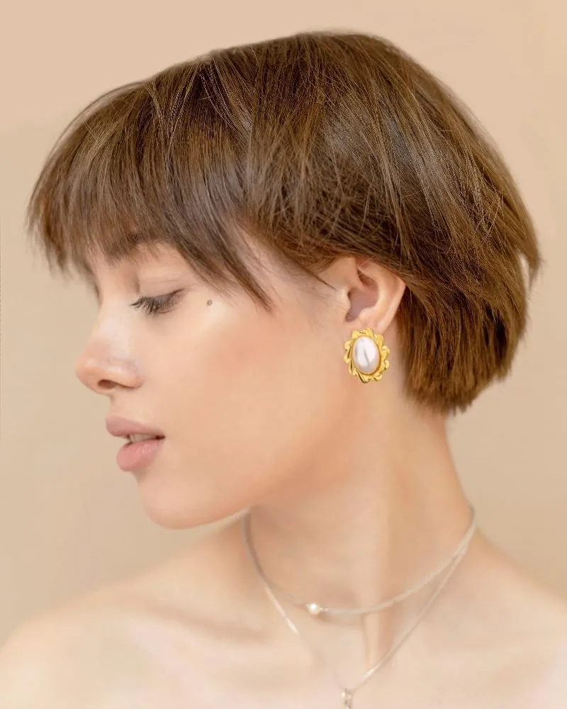 Pearl Hoop Earrings for Women, Trendy 18k Gold Plated Hoop Chunky Drop for Women Hypoallergenic Dangle Huggie Statement Jewelry Summer Gifts