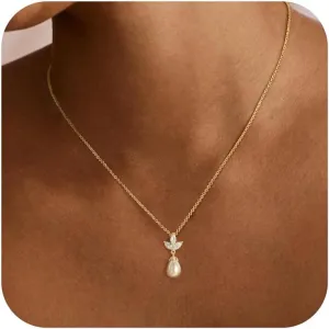 Pearl Necklaces for Women Trendy,14k Gold Plated Pearl Pendant Necklace Dainty Wedding Necklace Small Cute Gold Choker Necklace for Women Non Tarnish Gold Prom Jewelry Fashion Bridesmaids Gifts