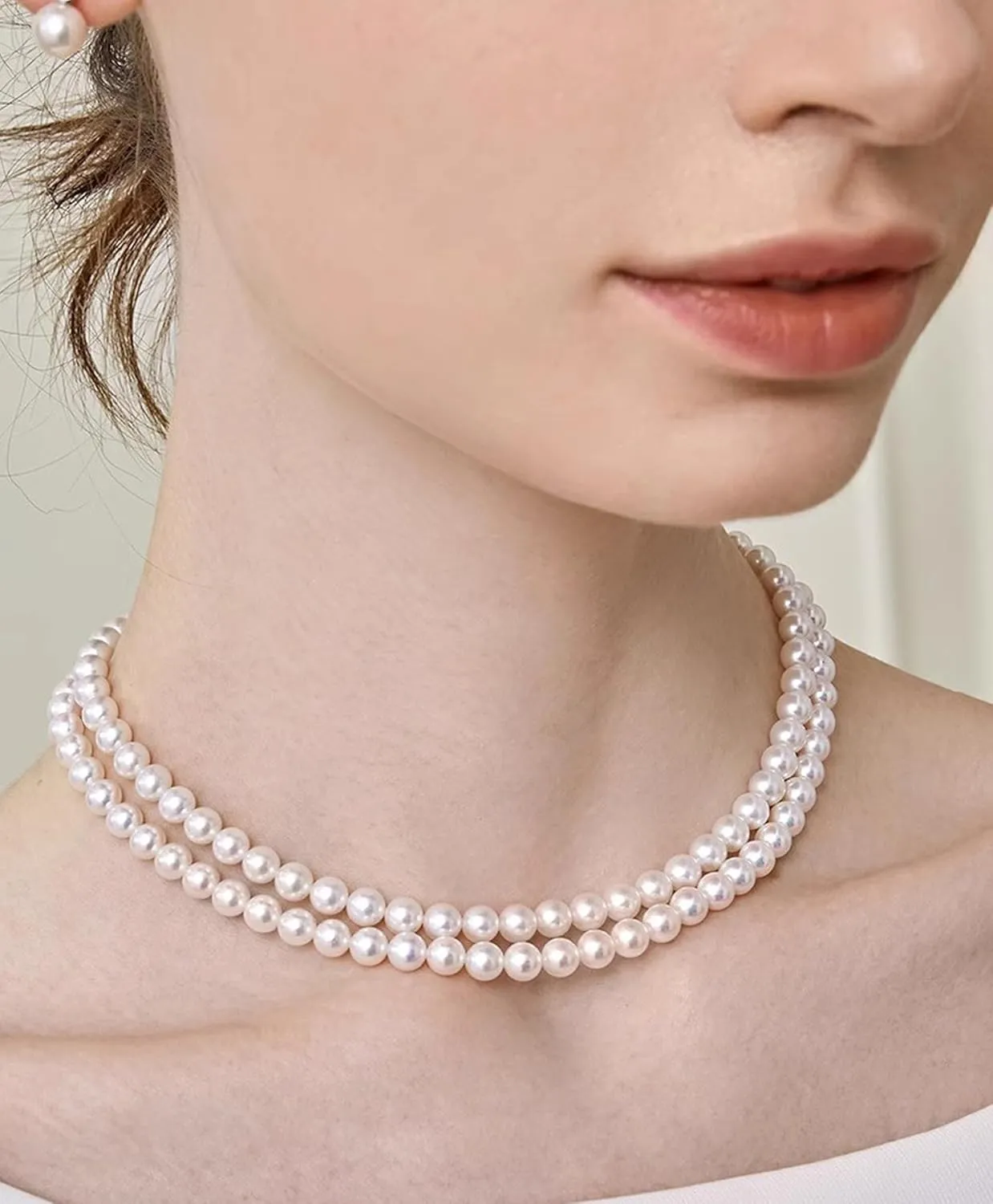 Pearl Standard Necklace for Women 6mm Pearl Choker Chain Necklace Gifts for Women Mom Grandma