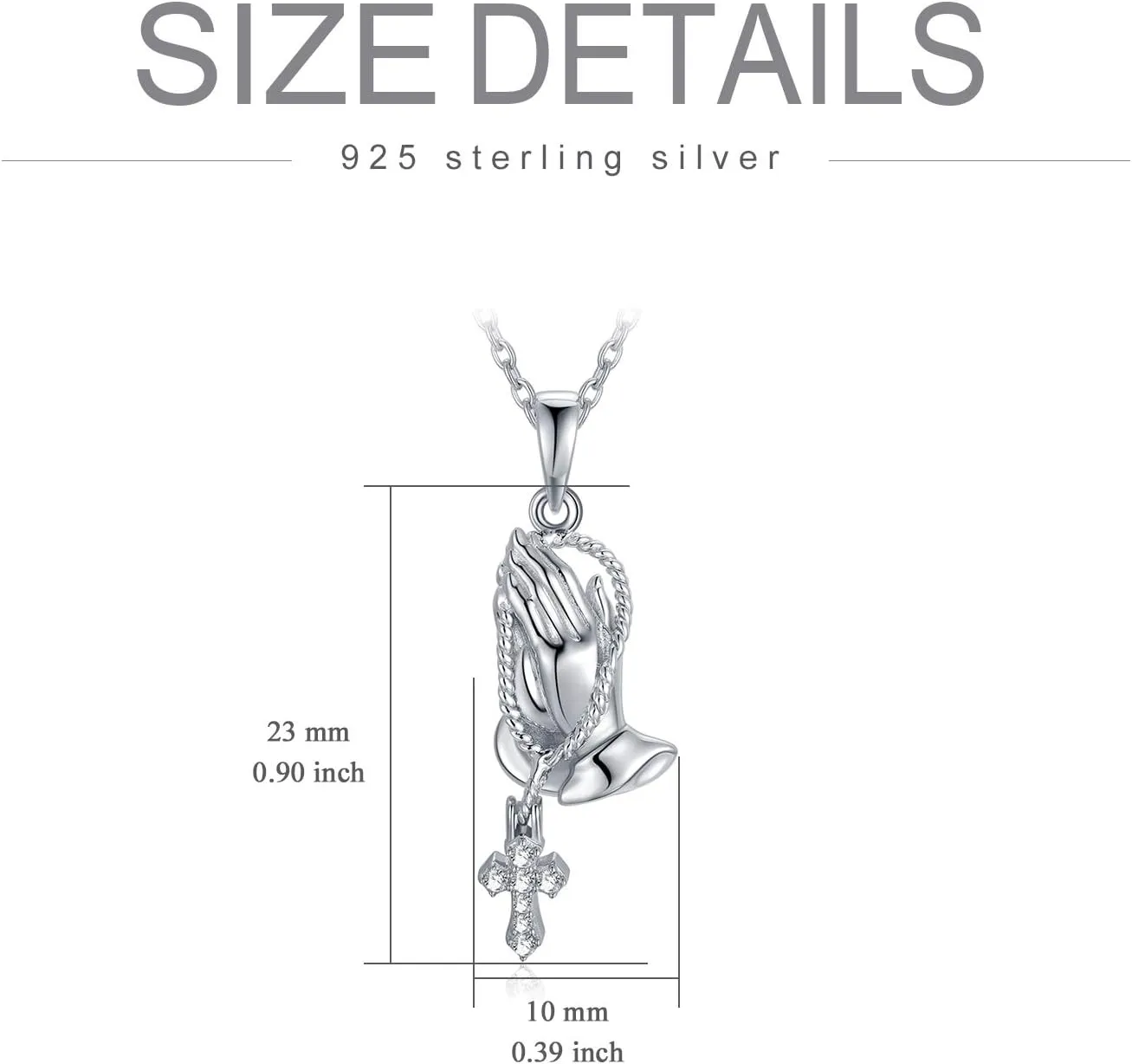 PEIMKO Praying Hands with Cross Pendant Necklace for Women Men, 925 Sterling Silver Religious Christian Jewelry