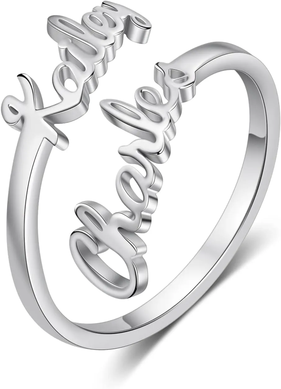 Personalized Name Ring for Women, Promise Rings for Her Custom Adjustable Names Rings Custom Jewelry for Sister Best Friend