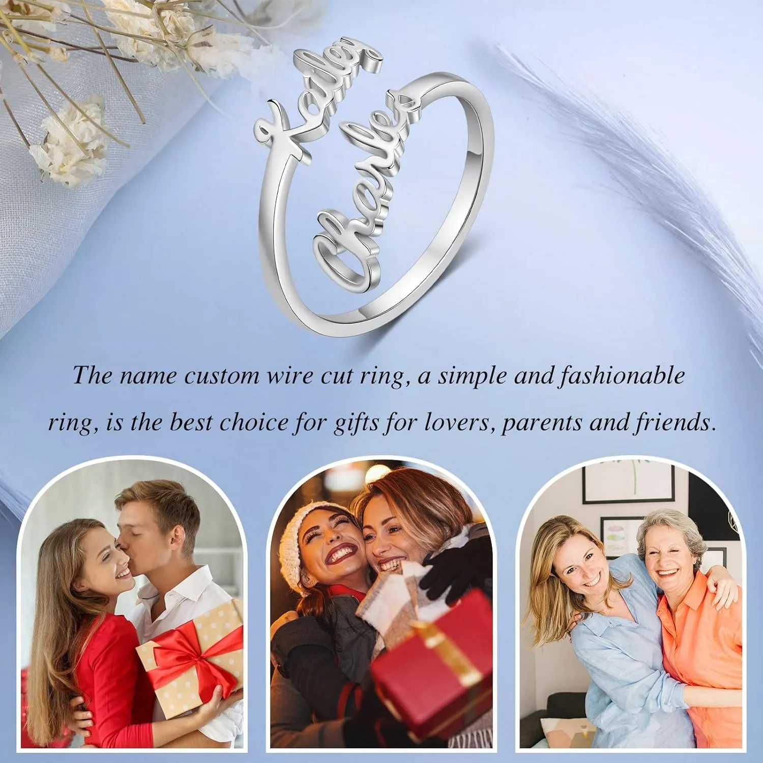 Personalized Name Ring for Women, Promise Rings for Her Custom Adjustable Names Rings Custom Jewelry for Sister Best Friend
