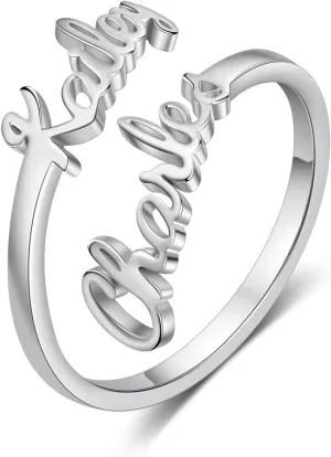 Personalized Name Ring for Women, Promise Rings for Her Custom Adjustable Names Rings Custom Jewelry for Sister Best Friend