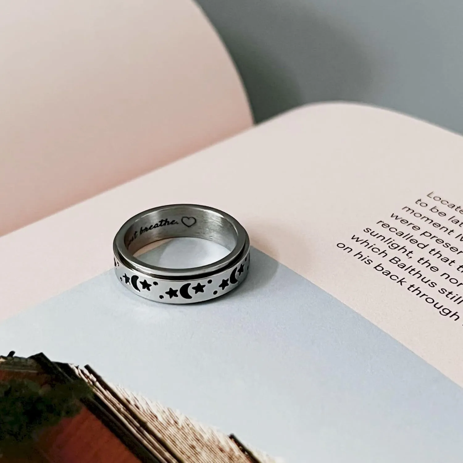 Personalized Stainless Steel Spinner Couple Rings Set - Sun, Moon, and Stars Design - Custom Matching Promise Rings for Couples - Ideal Fidget Rings for Anxiety,Wedding Bands - Him and Her (2pcs)