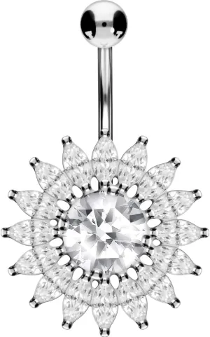 PIERCINGLINE Titanium Belly Button Piercing 925 Silver Design CRYSTAL SUN, safe