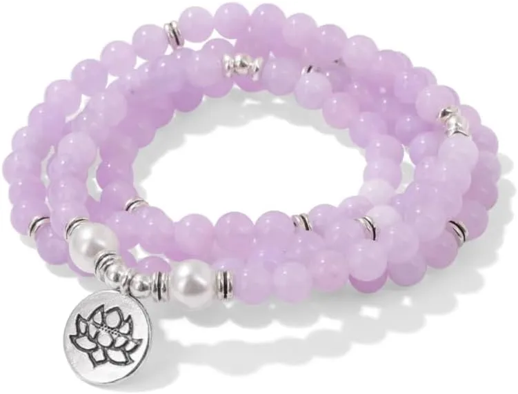 Pink Chalcedony Charm Bracelets Tibetan Buddhist 108 Beads Mala Bracelet Prayer Rosary Yoga For Women Men
