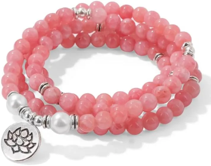 Pink Chalcedony Charm Bracelets Tibetan Buddhist 108 Beads Mala Bracelet Prayer Rosary Yoga For Women Men