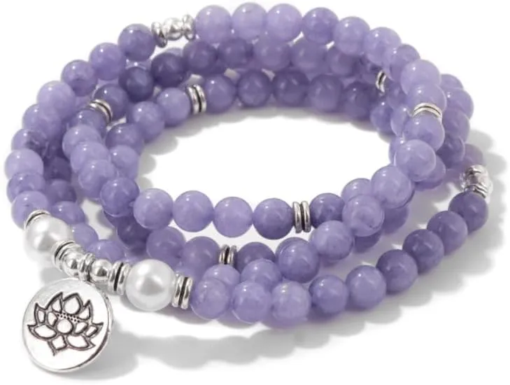 Pink Chalcedony Charm Bracelets Tibetan Buddhist 108 Beads Mala Bracelet Prayer Rosary Yoga For Women Men