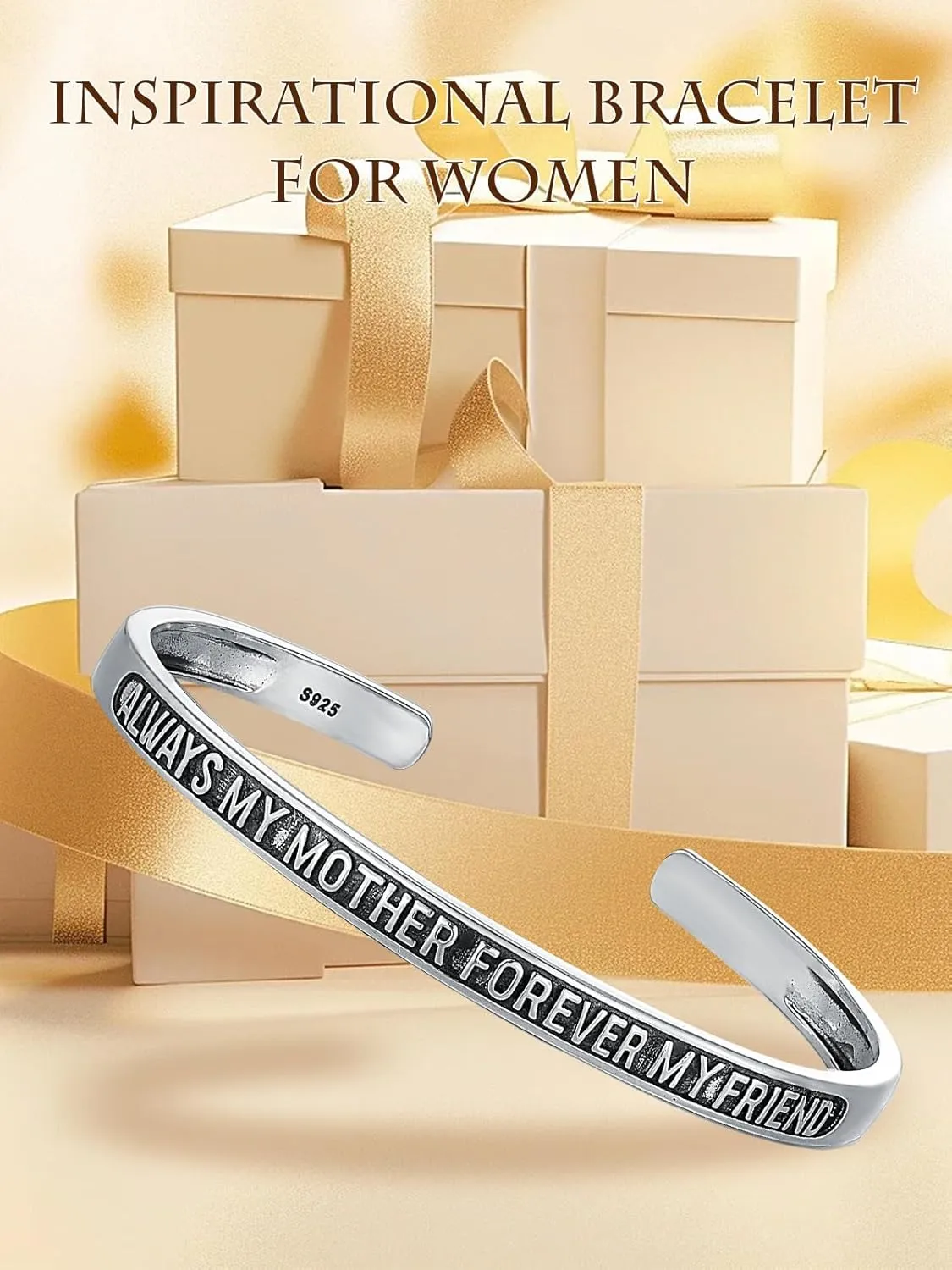 POIUY Inspirational Bracelet for Women Men Sterling Silver Strength Mantra Cuff Bracelet Set Anniversary Birthday Graduations Jewelry Gift for Everyone You Love