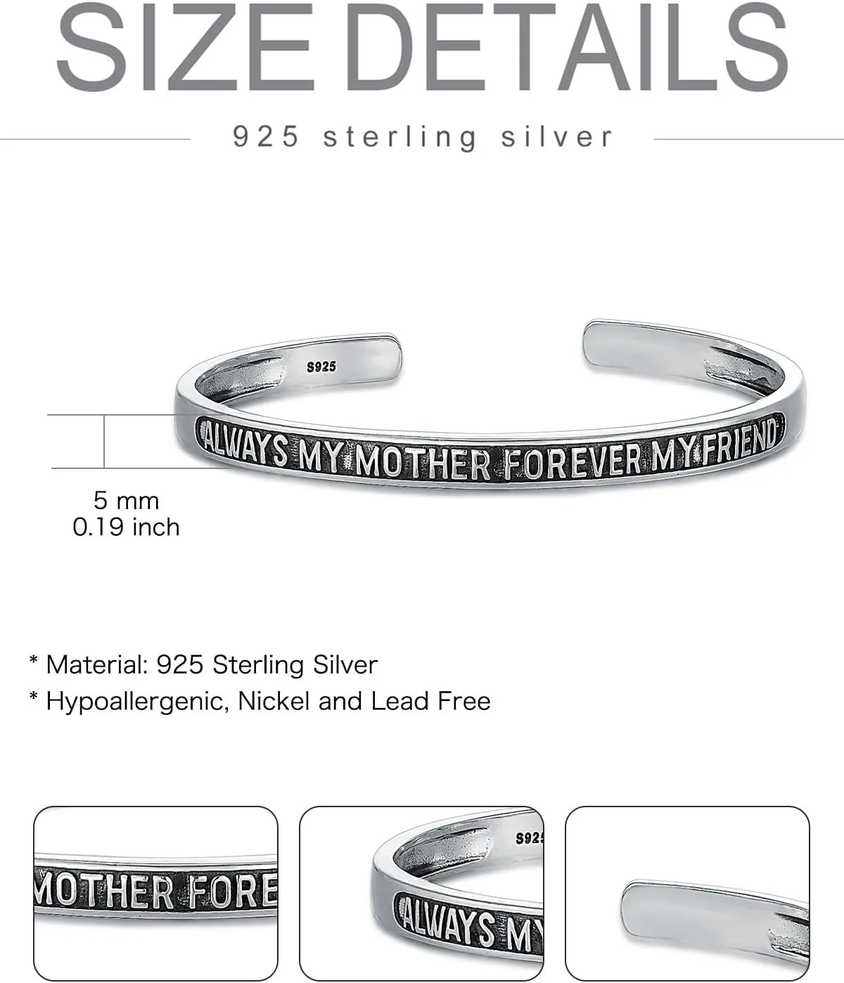 POIUY Inspirational Bracelet for Women Men Sterling Silver Strength Mantra Cuff Bracelet Set Anniversary Birthday Graduations Jewelry Gift for Everyone You Love