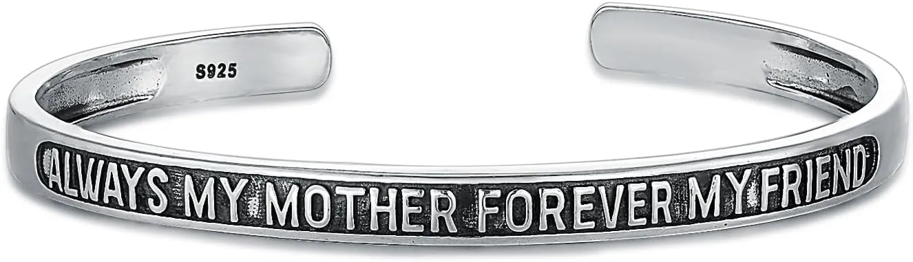 POIUY Inspirational Bracelet for Women Men Sterling Silver Strength Mantra Cuff Bracelet Set Anniversary Birthday Graduations Jewelry Gift for Everyone You Love
