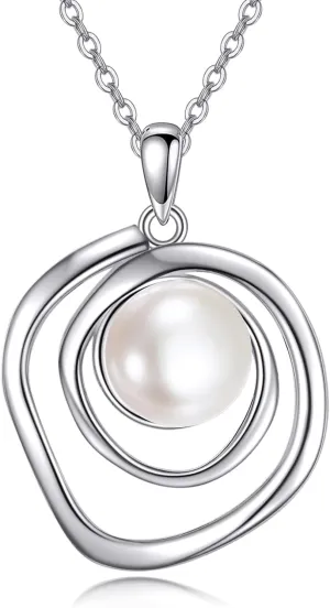 POPLYKE White/Black/Pink/Turquoise/White Opal/Rose Gold Pearl Necklaces for Women Sterling Silver Pearl Pendant Pearl Jewelry for Women Mom Wife