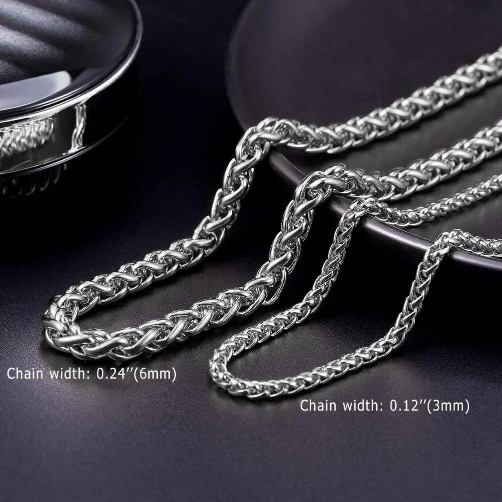 PROSTEEL Stainless Steel Chain Necklace for Men Women, Wheat Chain/Rope Chain, Black/Silver/Gold Tone, W:3mm/6mm, L: 18/20/22/24/26/28/30 inch, Come with Box