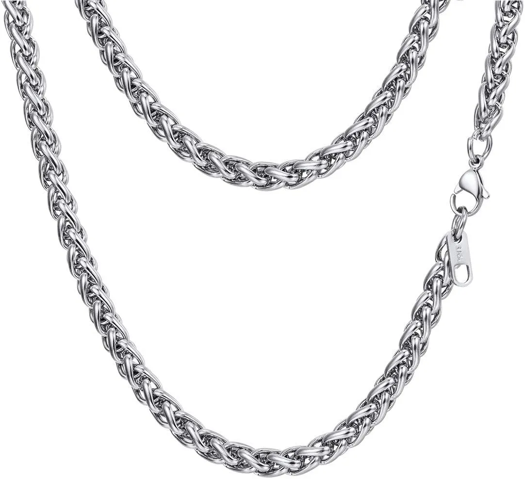 PROSTEEL Stainless Steel Chain Necklace for Men Women, Wheat Chain/Rope Chain, Black/Silver/Gold Tone, W:3mm/6mm, L: 18/20/22/24/26/28/30 inch, Come with Box