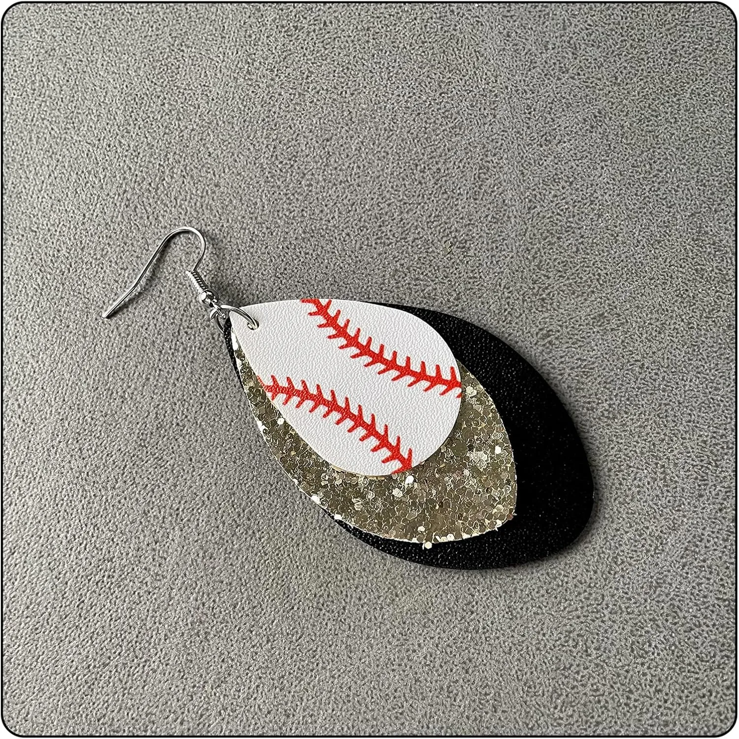 Punk Rock 2PCS Alloy Hook Earrings Drop Dangle Baseball Pattern Multi-layer Leather Earrings