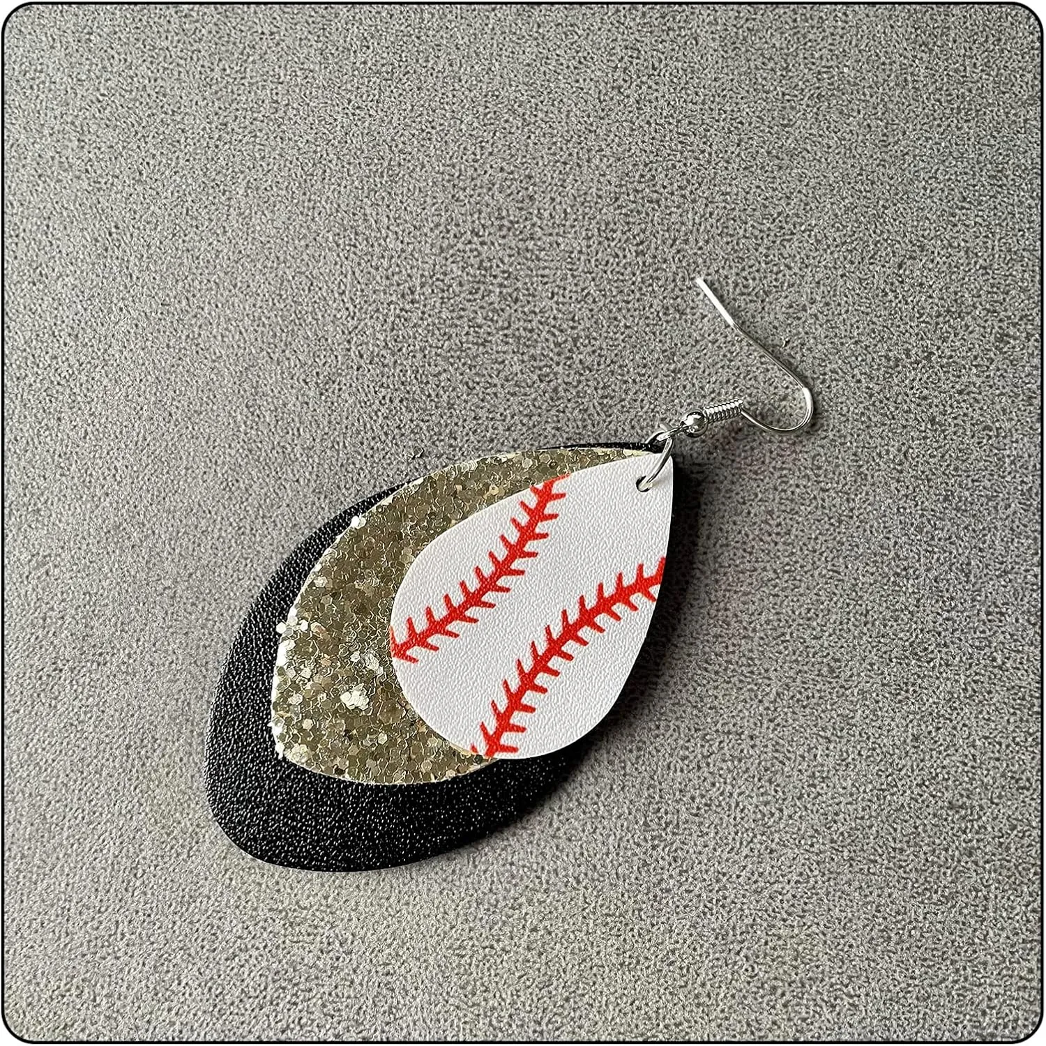 Punk Rock 2PCS Alloy Hook Earrings Drop Dangle Baseball Pattern Multi-layer Leather Earrings