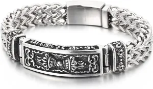 Qiaonitu 12mm Heavy Vintage Symbols Woven Homme Bracelet Punk Stainless Steel Men's Mesh Chain Bracelets Bangle Jewelry Silver Polished