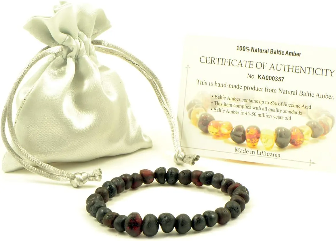 Raw Amber Bracelets for Adults made on Elastic Band - 7 inches Hand-Made from Unpolished/Certified Baltic Amber Beads