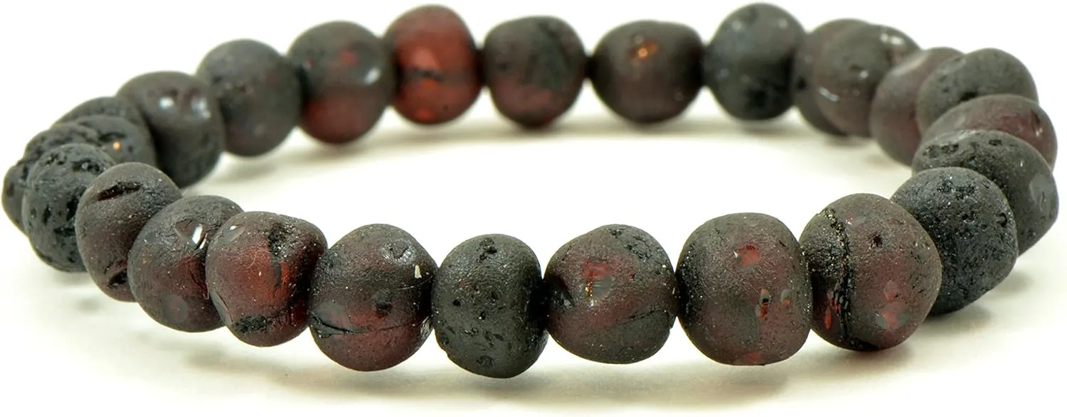 Raw Amber Bracelets for Adults made on Elastic Band - 7 inches Hand-Made from Unpolished/Certified Baltic Amber Beads