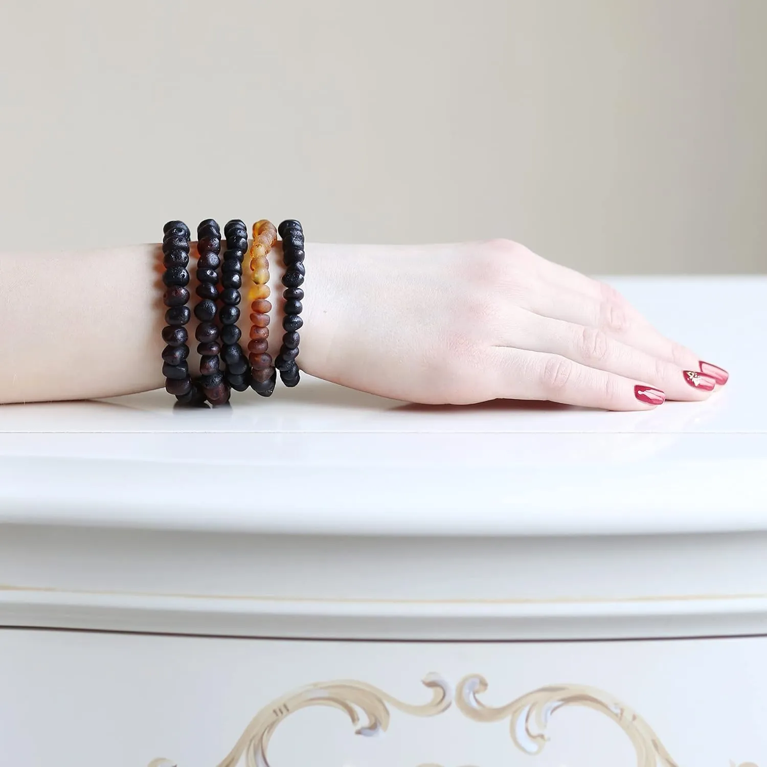 Raw Amber Bracelets for Adults made on Elastic Band - 7 inches Hand-Made from Unpolished/Certified Baltic Amber Beads