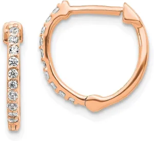 Real 14K Rose Gold Diamond Hinged Hoops Huggie Earrings - 13mm x 12mm (.2 cttw.)