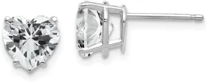 Real 14k White Gold Cubic Zirconia CZ Heart Stud Earrings - 8mm x 7mm