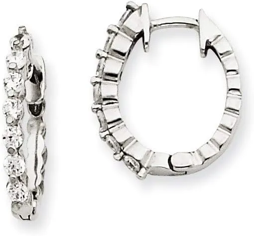 Real 14k White Gold Diamond Hinged Hoop Huggie Earrings - 19mm x 4mm (.49 cttw.)
