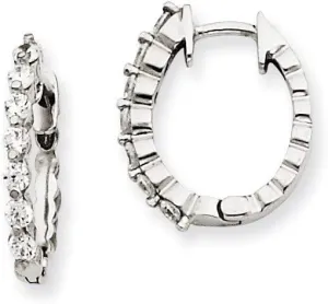 Real 14k White Gold Diamond Hinged Hoop Huggie Earrings - 19mm x 4mm (.49 cttw.)