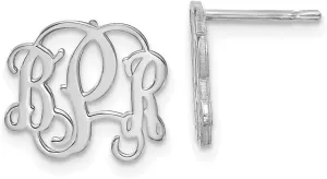 Real 14k White Gold Small Laser Monogram Post Studs Earrings - 10mm x 12mm