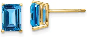 Real 14k Yellow Gold 7x5mm Emerald Cut Blue Topaz Studs Earrings - 8mm x 5mm