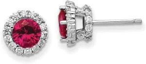 Real 925 Sterling Silver CZ Cubic Zirconia and Created Ruby Stud Earrings 9.5mm
